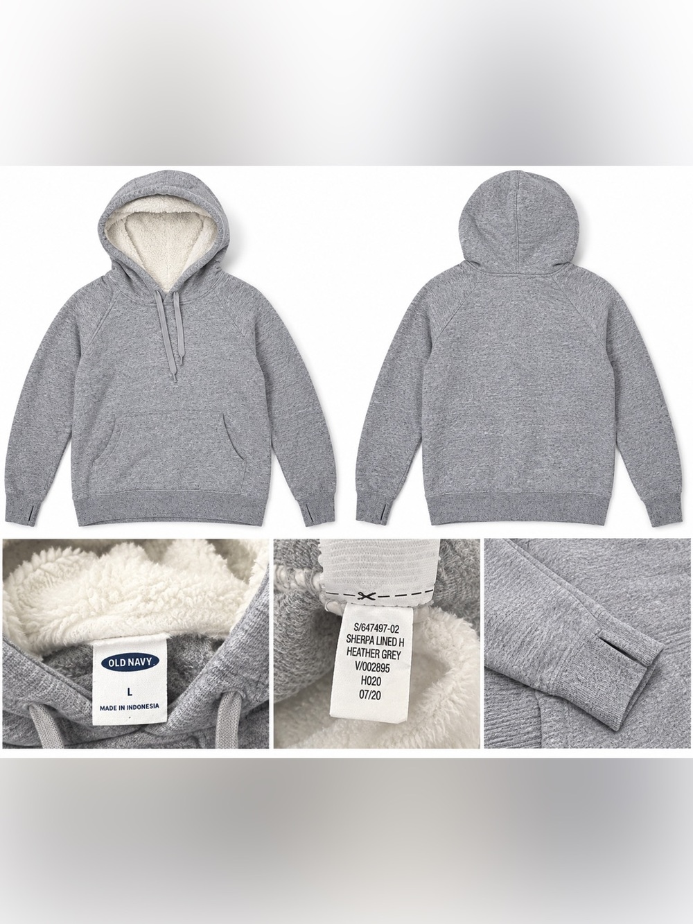 Old Navy Sherpa-Lined Pullover Hoodie – Heather Gray – Size Large